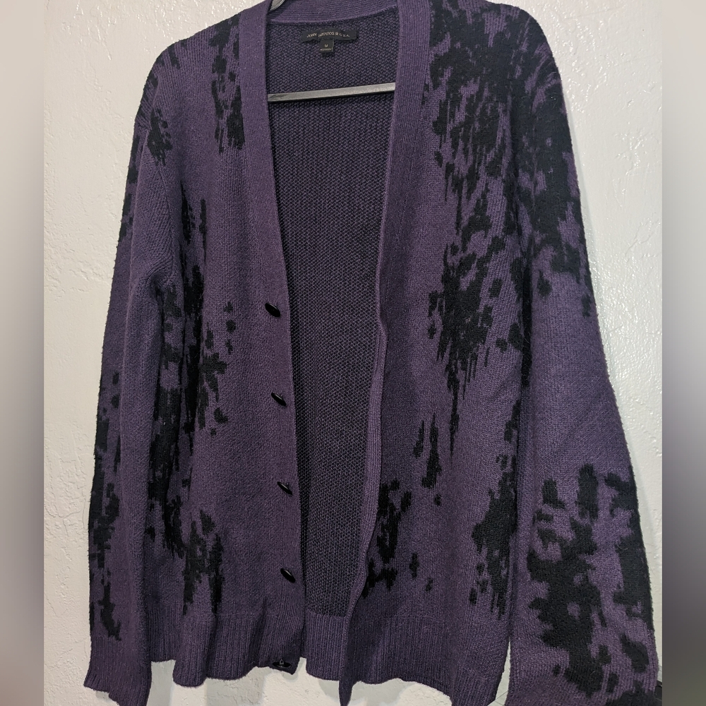 John Varvatos Star USA Men's Regal Purple Alger Printed V-Neck Cardigan Sweater